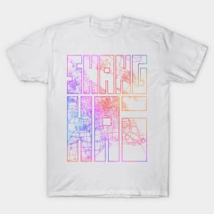 Shanghai, China City Map Typography - Colorful T-Shirt